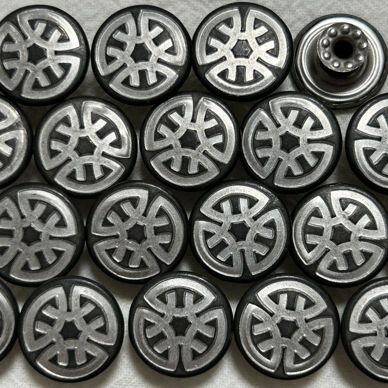 10 jeux boutons de jean en métal 17 mm, sans couture, punaises de jean, boutons argentés et noirs, veste, manteau, fermetures et attaches image 1
