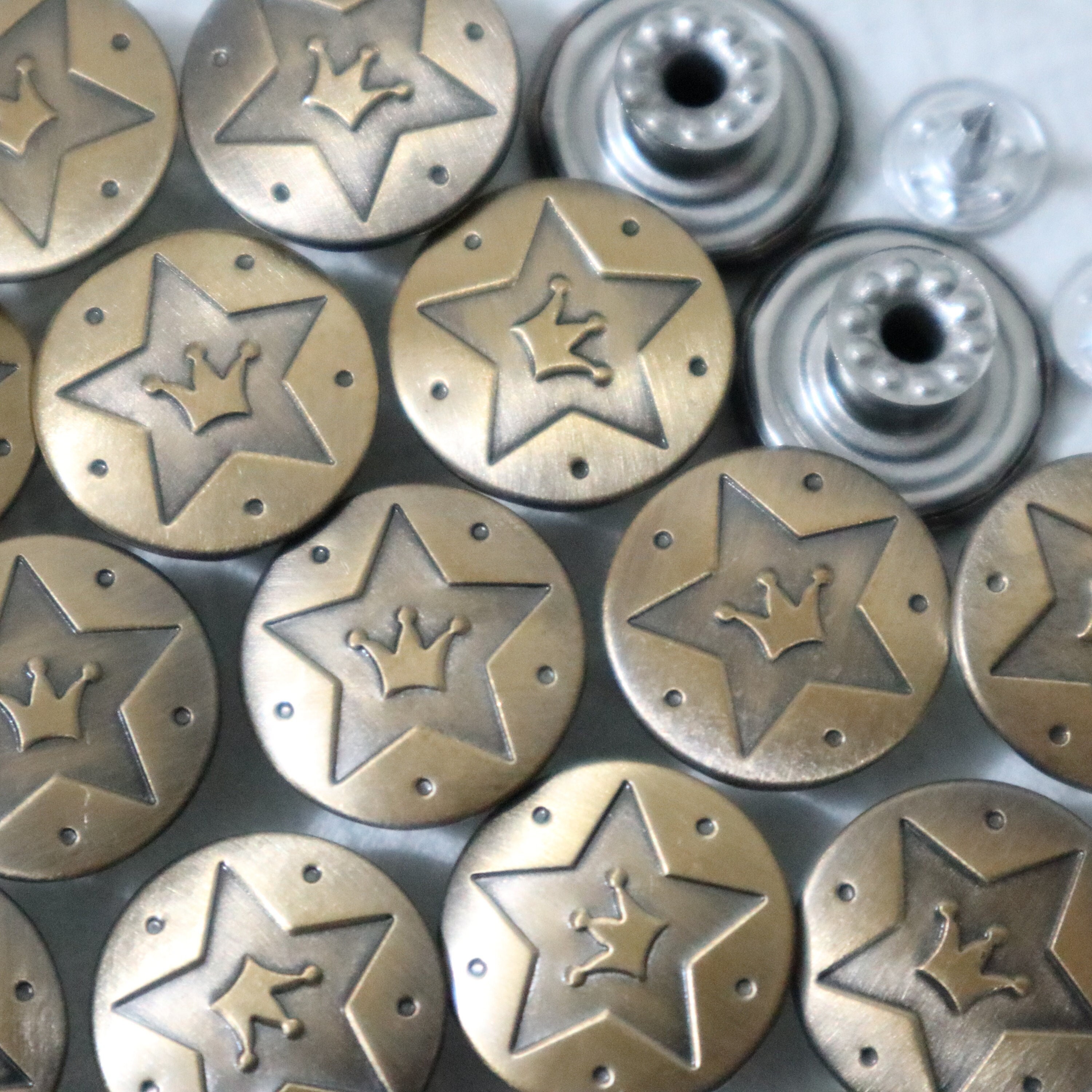 15 Metal Buttons, No Sew Tack Button, Metal, Star Bullseye, 17mm, Jean  Jacket Type, Bronze Tone, 