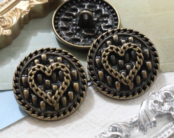 23mm Metal Shank Buttons, Bronze Buttons, Heart Shaped Buttons, Coat, Coats, Clothing, Clothes, Sewing Button #1M77