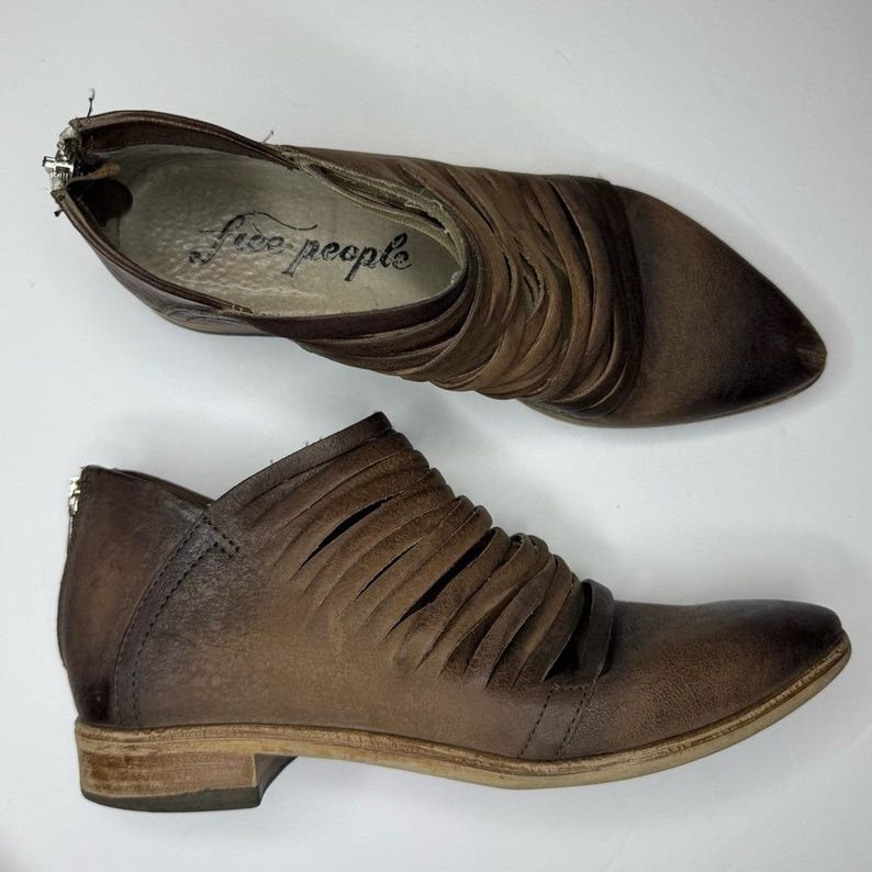 Free People Brown Leather Ankle Boots Size 39 image 8