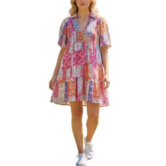 Umgee Patchwork Dress Size Small - image 1