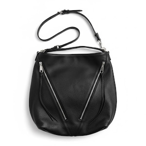 Rebecca Minkoff Black Leather Hobo Shoulder Bag Zipper Accents imagem 1