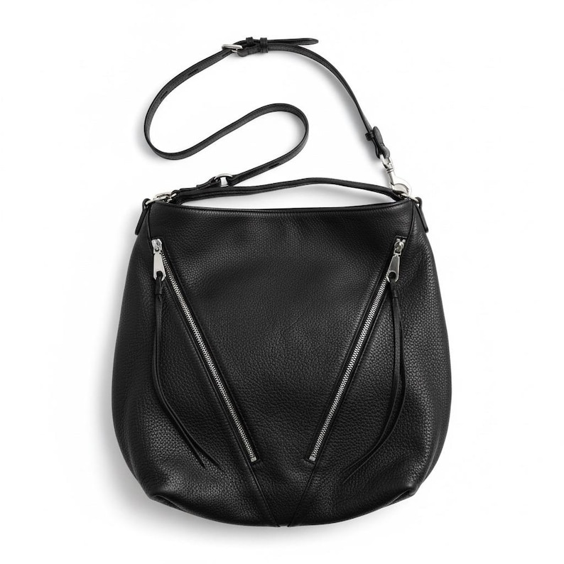 Rebecca Minkoff Black Leather Hobo Shoulder Bag Zipper Accents imagem 1