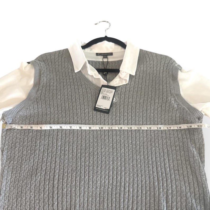 NWT Adrianna Papell Womens Gray Knit Sweater Vest White Button Down image 4