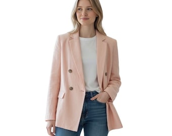 Ann Taylor NWOT Linen Blend Double Breasted Blazer Size 0