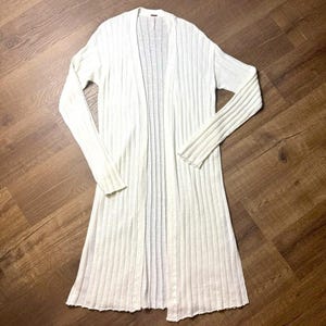 Free People White Ribbed Cardigan Sweater Size Large image 2