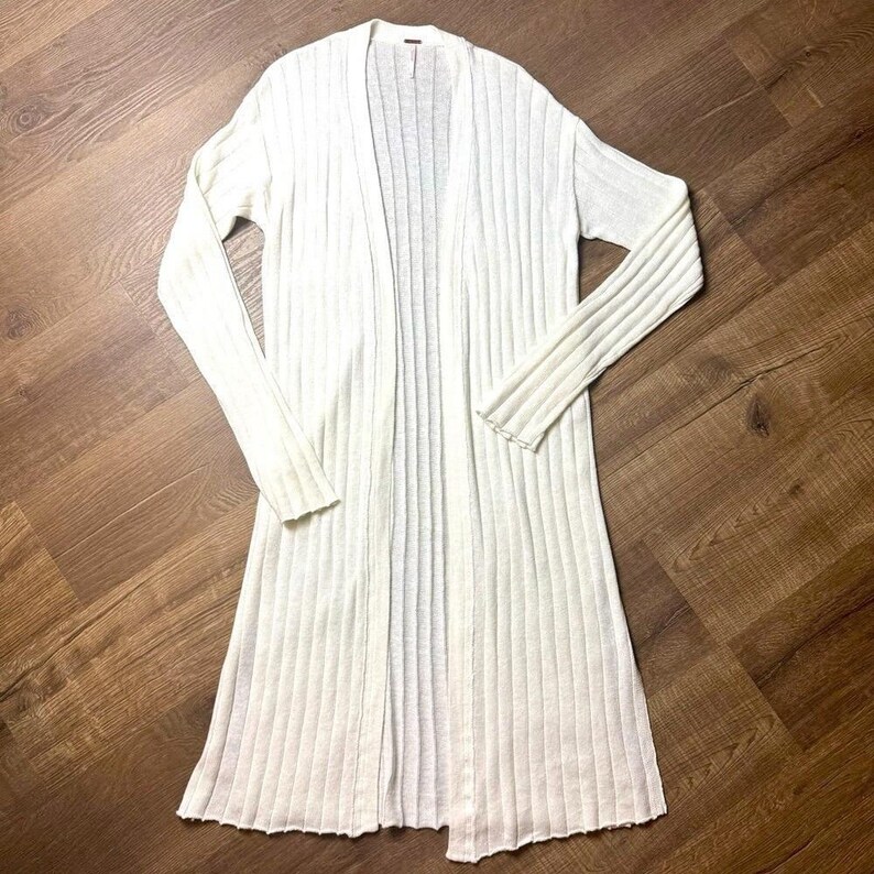 Free People White Ribbed Cardigan Sweater Size Large image 2