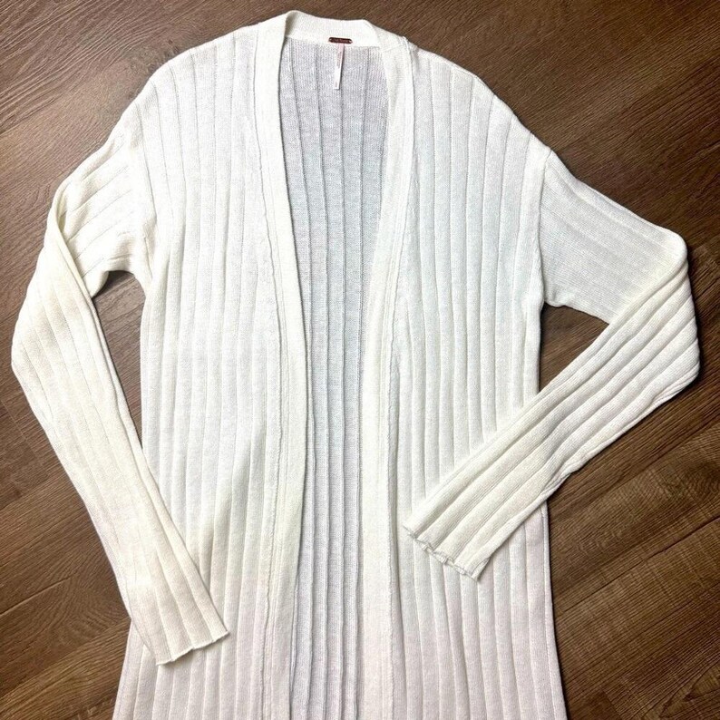 Free People White Ribbed Cardigan Sweater Size Large image 3