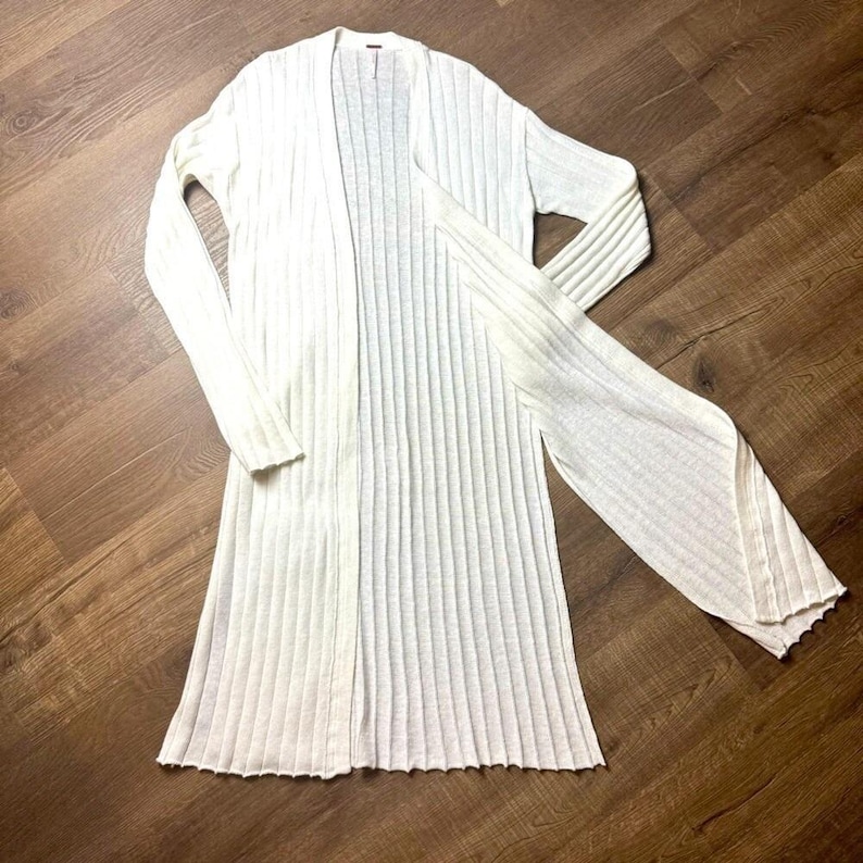 Free People White Ribbed Cardigan Sweater Size Large image 9
