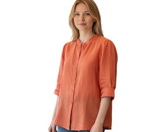 FLAX 100% Linen Button Down Shirt Size Small