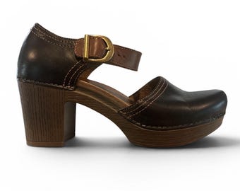 Dansko Leather Mary Jane Clog Heels Size 40