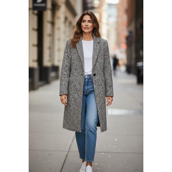 Maje Leopard Print Wool Blend Button Front Long C… - image 1