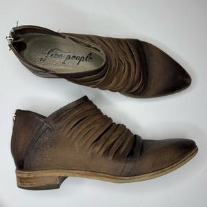 Free People Brown Leather Ankle Boots Size 39 image 3