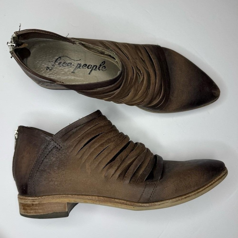 Free People Brown Leather Ankle Boots Size 39 image 3
