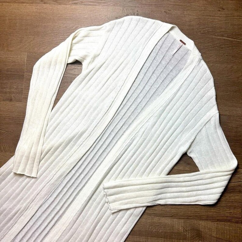 Free People White Ribbed Cardigan Sweater Size Large image 6