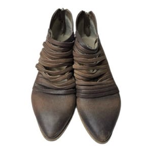 Free People Brown Leather Ankle Boots Size 39 image 2