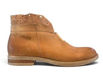 Made in Italy Leather Laser Cut Ankle Boots