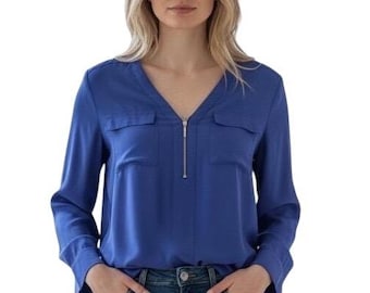 Express Blue V-Neck Convertible Blouse Size Large