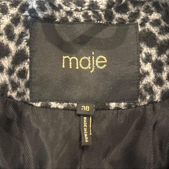 Maje Leopard Print Wool Blend Button Front Long C… - image 5