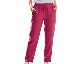 Pantalones anchos de mezcla de lino Athleta, color rosa, talla M.