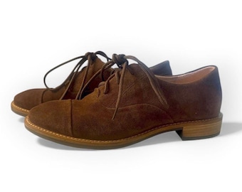 ECCO Suede Lace Up Oxford Shoes Women Brown Comfort Casual
