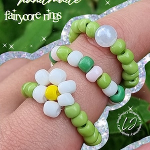 fairycore beaded rings - fairycore rings, y2k rings, fairy rings, indie rings, fairycore jewelry, beaded rings