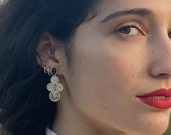 Large Delicate Fine Silver Filigree Earrings with Natural Gemstone Drop