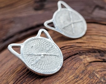 Fine Silver Cat Stud Earrings Filigree Minimalist Gift for Cat Lovers