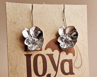 Handmade Sterling Silver Anemone Flower Earrings, Floral Drop Design