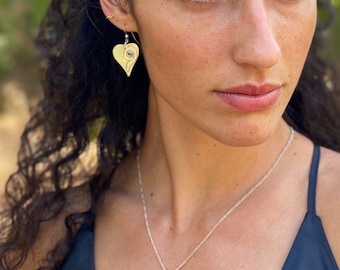 Sterling Silver Heart Leaf Pendant and Earrings with gemstone