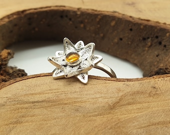 Water Lily Promise Ring Sterling Silver Filigree Natural Gemstone