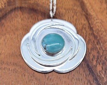 Larimar Flower Pendant, One Of A Kind Sterling Silver Healing Stone Necklace