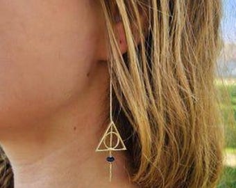 Geometric Sterling Silver Earrings, Gemstone Accent, Magical Fan Art