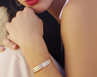 Recycled Sterling Silver Triple Line Cuff Bracelet, Minimalist Design