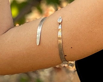 Sterling Silver Snake Arm Cuff, Handmade Serpent Upper Arm Bracelet