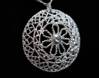 Sterling Silver Round Dome Filigree Mandala Pendant: Natural Gemstone Necklace