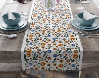Polish Folk Art Floral Colorful Table Runner cotton Twill - Etsy