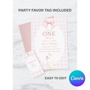 Silly Goose 1st Birthday Invitation: Pink Gingham Printable