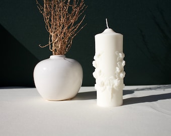 Florale Stumpenkerze, Stumpenkerze, Wohnkulturkerze, Florale Kerze