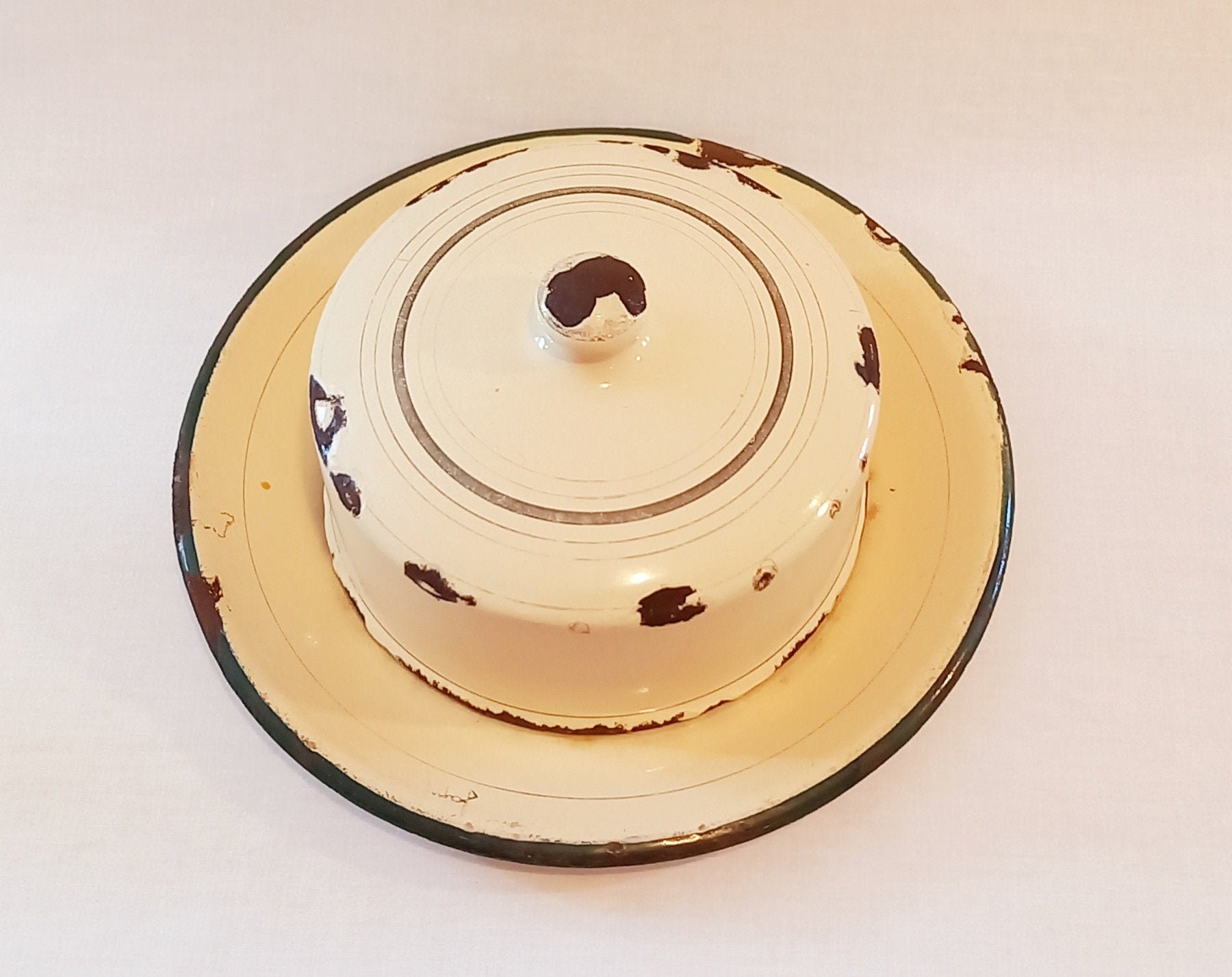 Vintage Cream Enamel Butter Dish Etsy