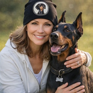 Black beanie with Doberman patch (faux leather), cotton slouch