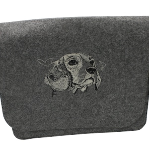 Felt bag, shoulder bag, laptop bag, embroidered with dog motif, customizable, handmade, also with cat or horse motif