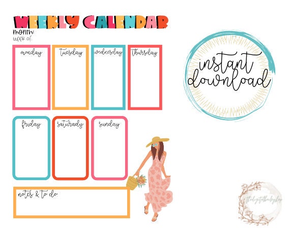 Weekly Calendar Digital Print 8.5x11 - Etsy