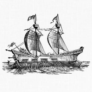 Galley Ship Clipart Graphic, Vintage Rowing Ship Drawing, PNG File, Old Oared Sailing Ship Printable Clip Art, Commercial Use