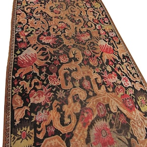 Pre-1900 Antique Caucasian Rug Antique Caucasian Runner Kazak Karabagh Runner Rug Handmade Oversized Rare Black Handmade Runner 4x19 1870