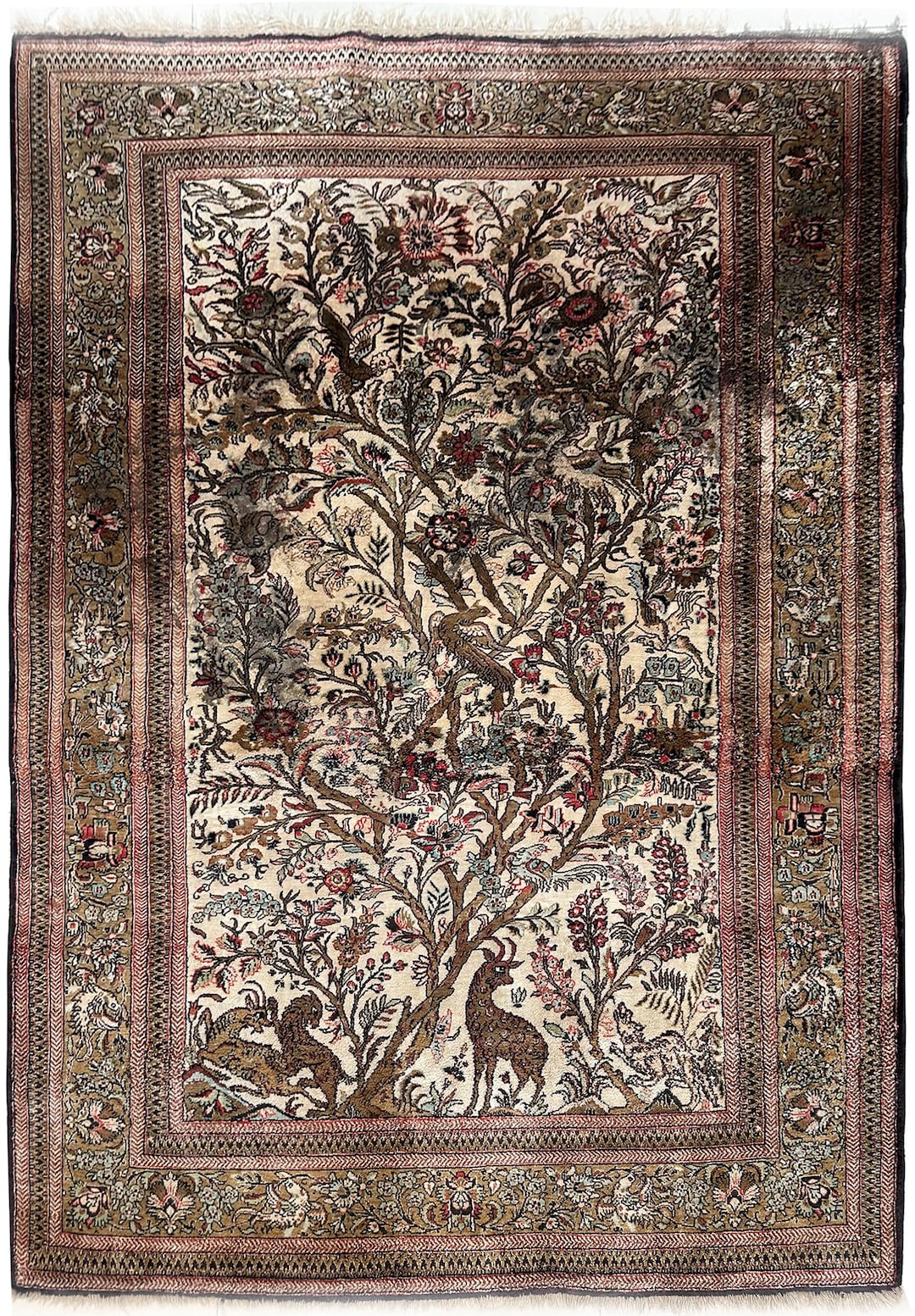 4x5 Vintage Handwoven Silk Tree of Life Rug Fine Intricate Traditional ...