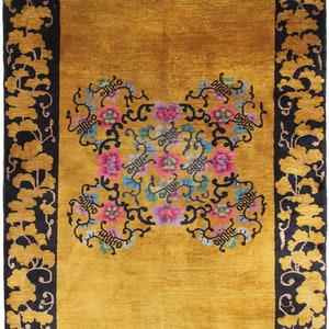 Gold Antique Art Deco Rug Handmade Antique Chinese Rug Walter Nichols Rug 4x7 Gold Color 122cmx203cm Rectangle Shape Rugs