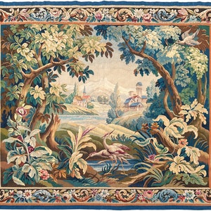 Antique Verdure Tapestry French Tapestry Handmade Antique Green Tapestry Antique Verdure Tapestry Greenery Trees 1920  6x7 183cm x 221cm