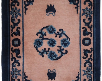 Antique Peking Chinese Art Deco Rug Handmade 2x3 Blue Rug 71cm x 102cm Rectangle Shape Rug Living Room Rug