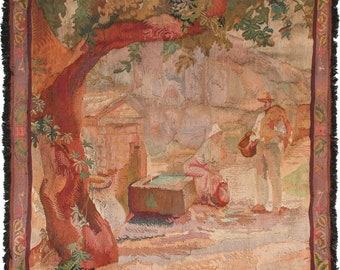 Seltener Antiker Französischer Wandteppich Französischer Wandteppich Verdure Tapisserie Antiker Verdure Tapisserie Handgewebter handgemachter quadratischer Wandteppich 5x5 147 cm x 147 cm